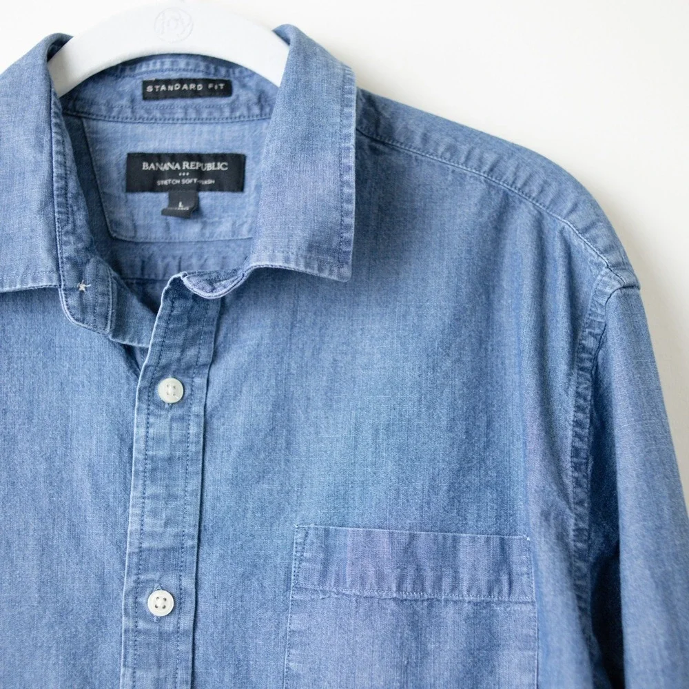 Banana Republic Standard Fit Cotton Shirt Mens Large Blue Stretch Soft Wash